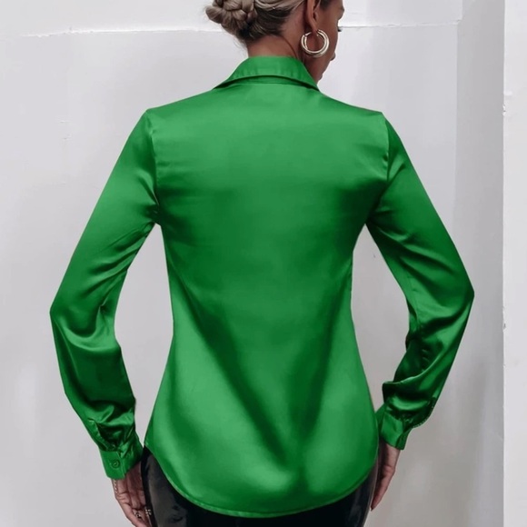 Satin silky button up down shirt sexy business professional casual holiday - Picture 6 of 16